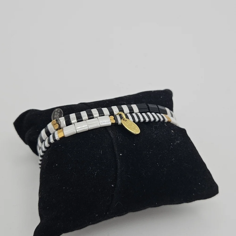 BPD pair of Pixie stretch bracelets black white gold